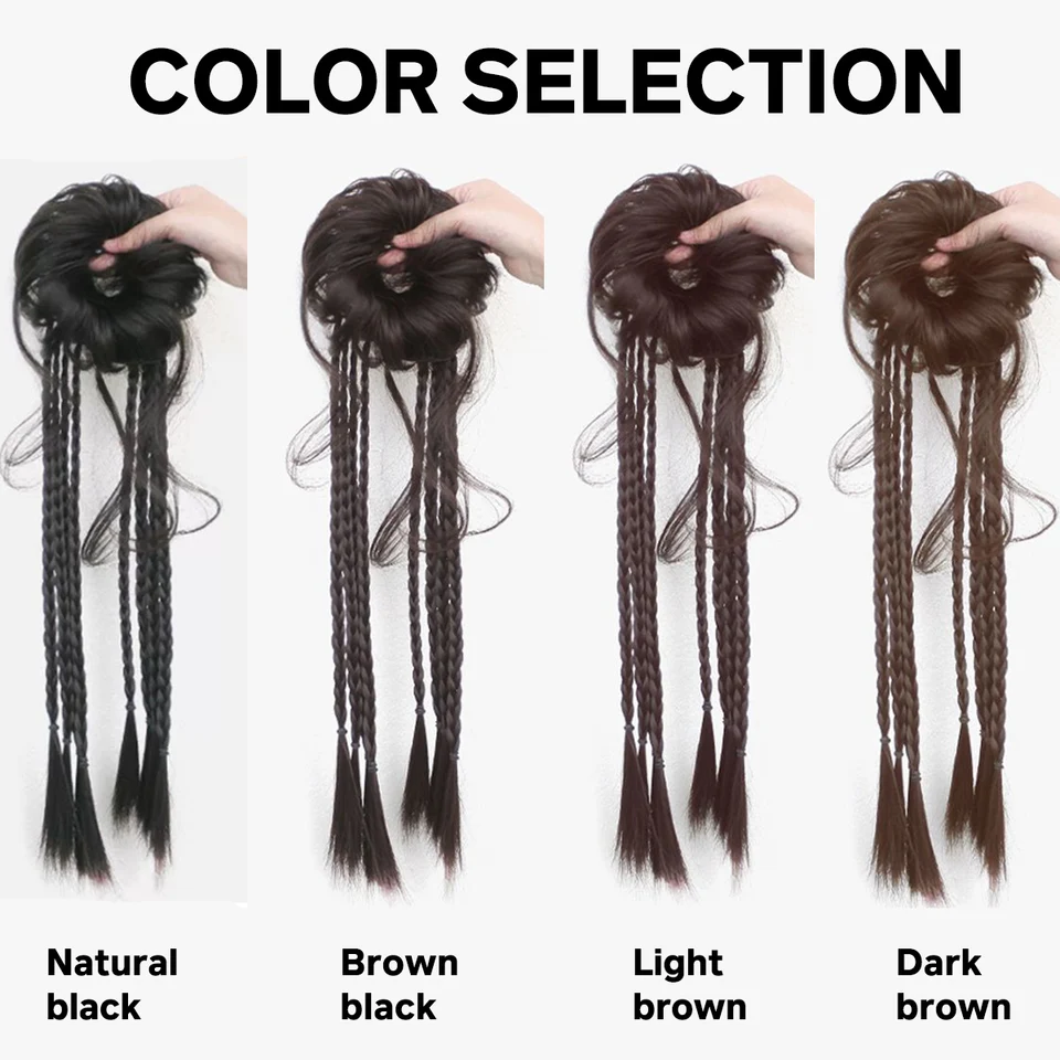 Cinta elástica sintética trenzada para extensión de cabello tipo cola de caballo para mujer, anillo de cabello 3
