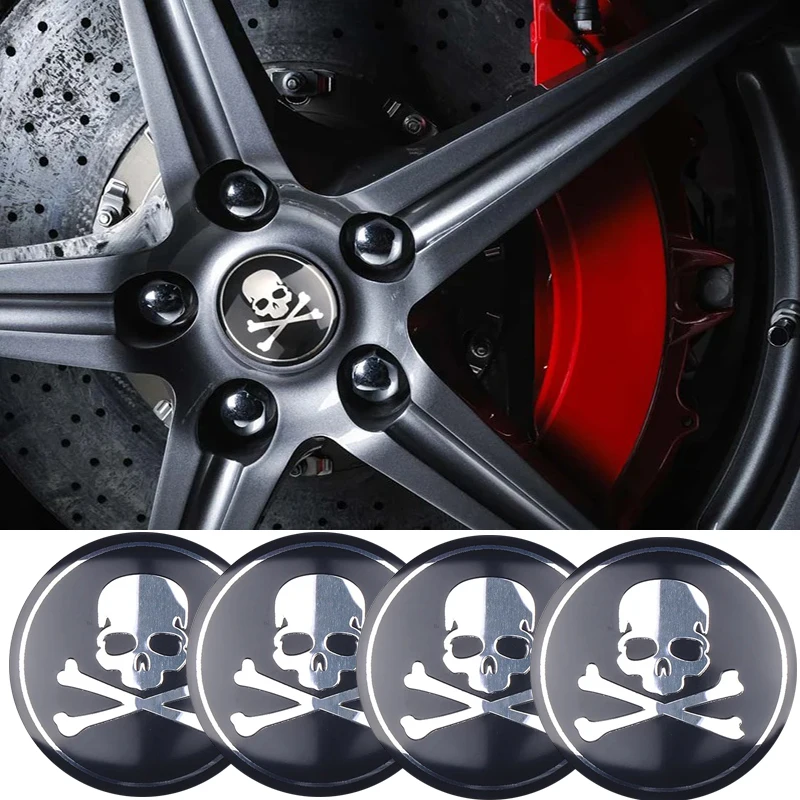 

4pcs 56mm 3D Aluminum Skull Skeleton Crossbones Emblems Badge Auto Wheel Center Hub Caps Cover Stickers Car Styling Accessories