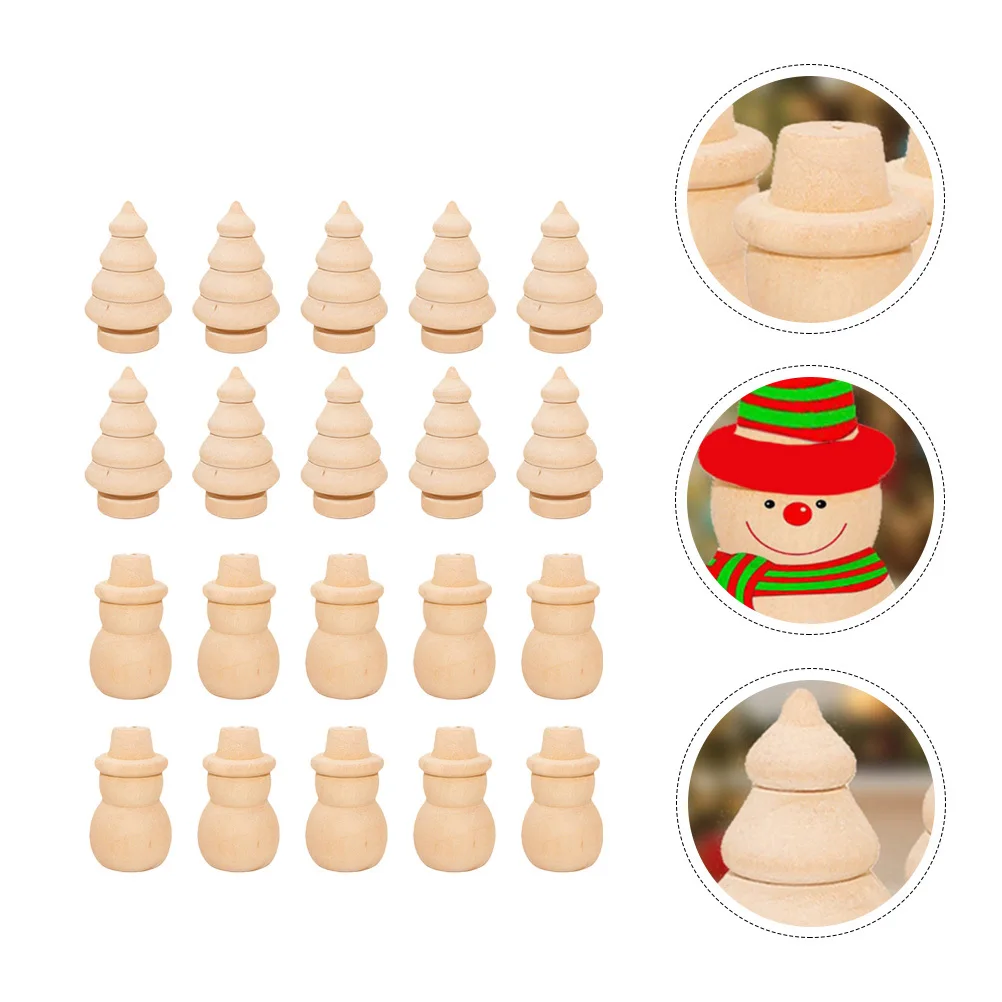 20 قطعة شجرة عيد الميلاد ثلج الدمى الخشبية دهان داي الحلي اليدوية زينة عيد الميلاد الأسرة الإبداع هدية الدمى الخشبية