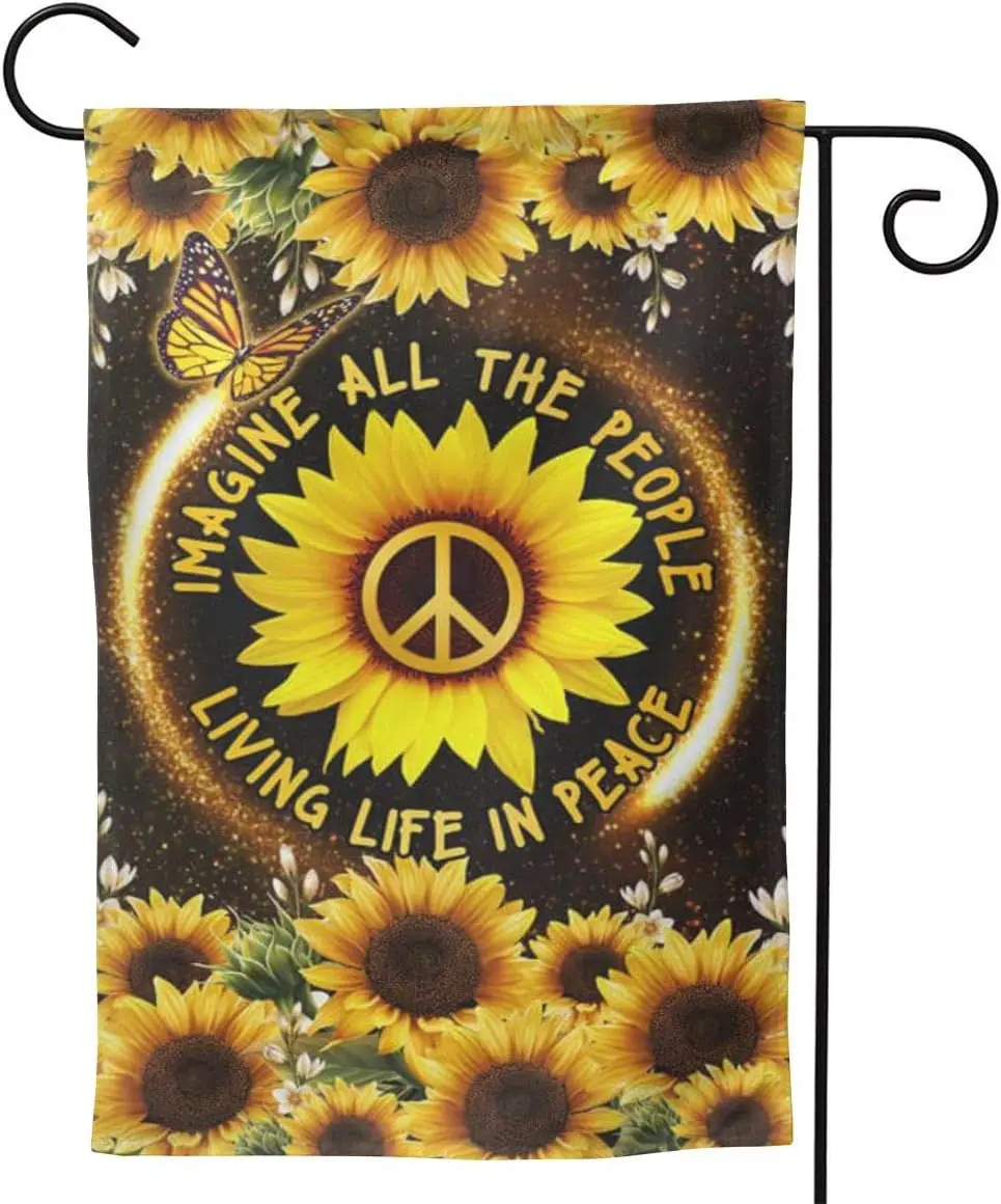 Hippie Sunflower. Imagine All The People Living Life in Peace Flag 3D Print Vertical Double Sided Home Decoration Outdoor Garden