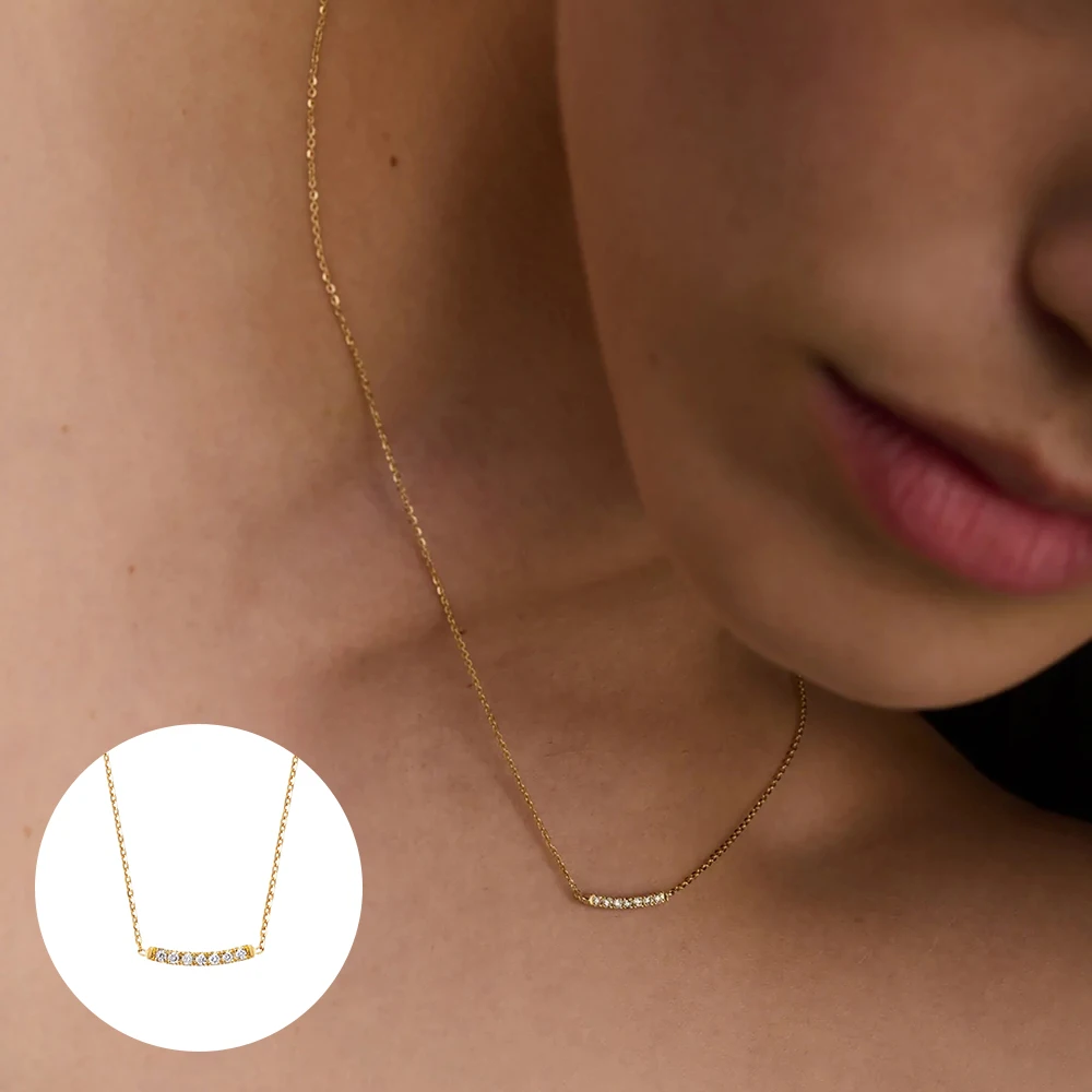 Fashionable Ins Style S925 Sterling Silver Single Row Zircon Pendant Necklace For Women Collarbone Necklace Jewerly Gift
