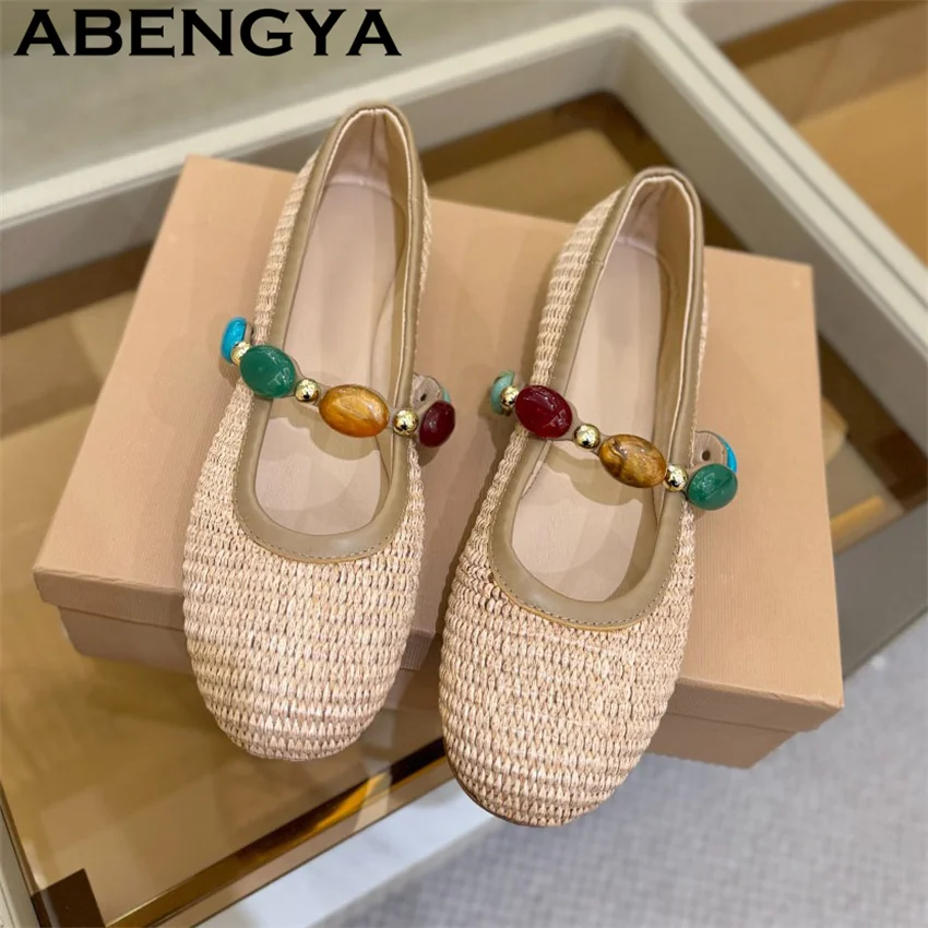 2025 Summer New Genuine Leather Ballet Dance Shoes Women Round Toe Flat Shoes Ethnic Style Low Heels loafers Walk Shoes Woman
