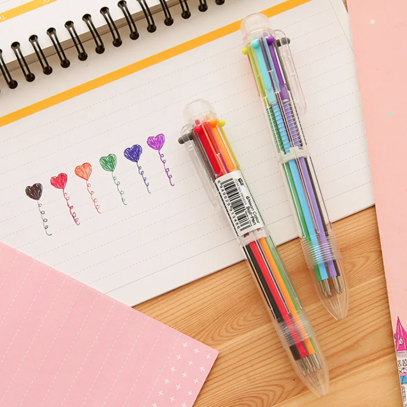 New Ball Point Pen Marker Korea Creative Stationery Pen 6 Color In 1 Ballpoint Pen Color School Supplies For Kid