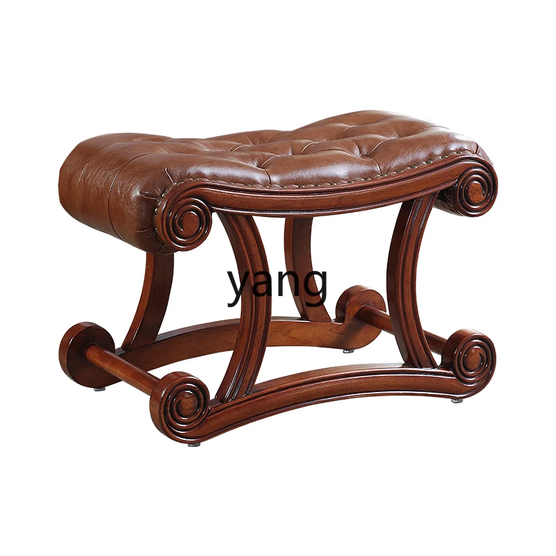 Yjq Leather Shoe Changing Stool Solid Wood Doorway Living Room Creative Simple Integrated Square Stool European Style Sofa Stool