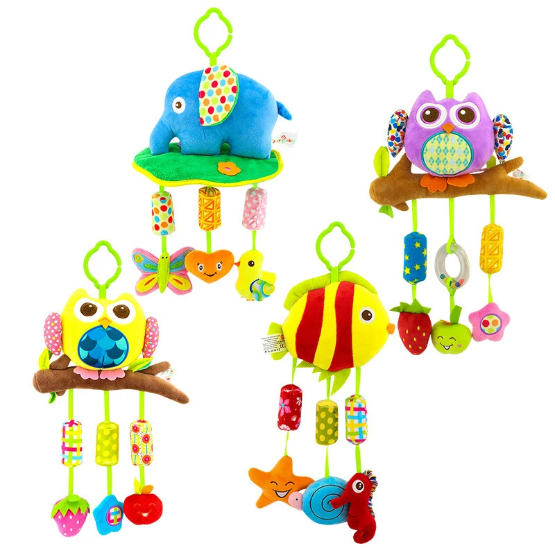 Baby Toys for 3 6 9 12 Months Hanging Owl Rattles Stroller Mobile Elephant Fish Plush Soft Rattles for Boys Girls Christmas Gift