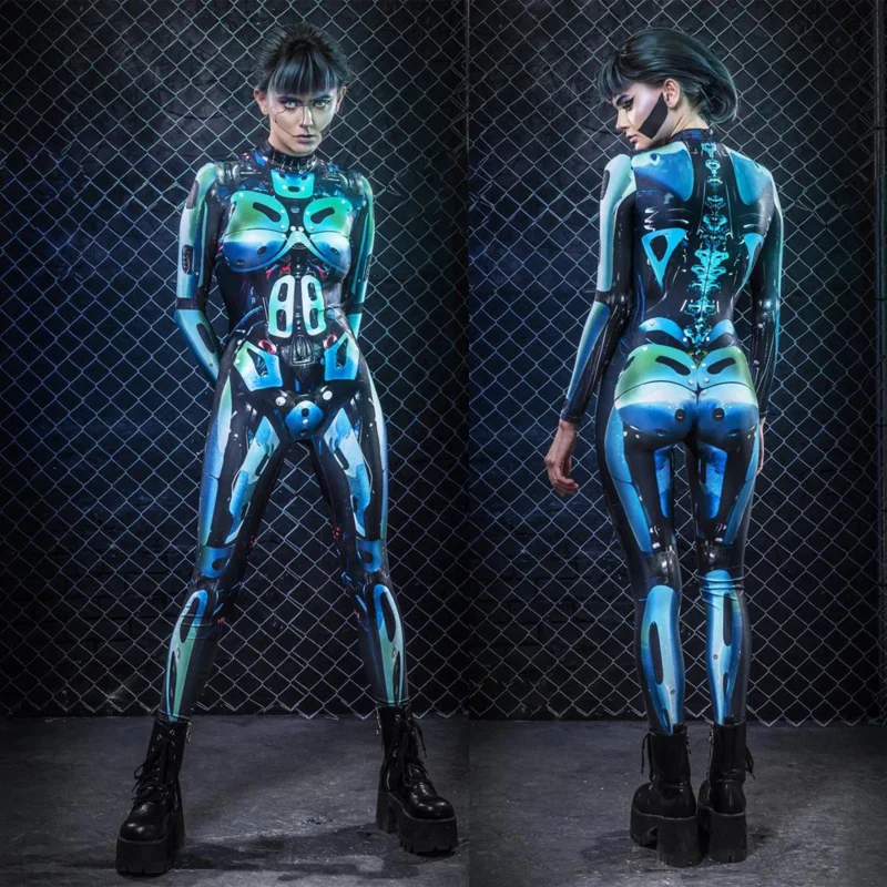 Mono Sexy de Robot Punk para mujer, traje ajustado de esqueleto Cyberpunk Steampunk, Catsuit, disfraces de Cosplay Zentai, vestido de fantasía para Halloween