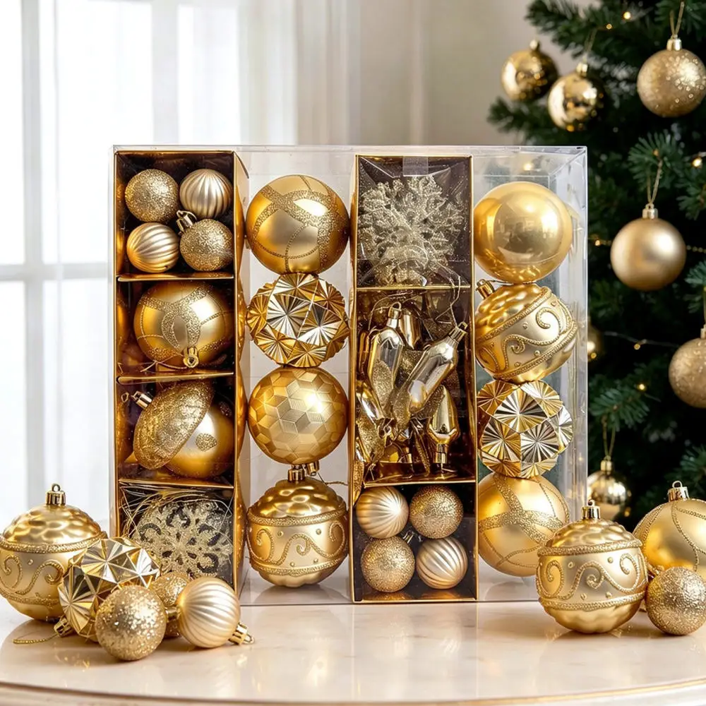 Luxury Christmas Tree Hanging Balls Set Plastic Shatterproof Ornaments Snowflakes Pinecones Holiday Home Window Decor