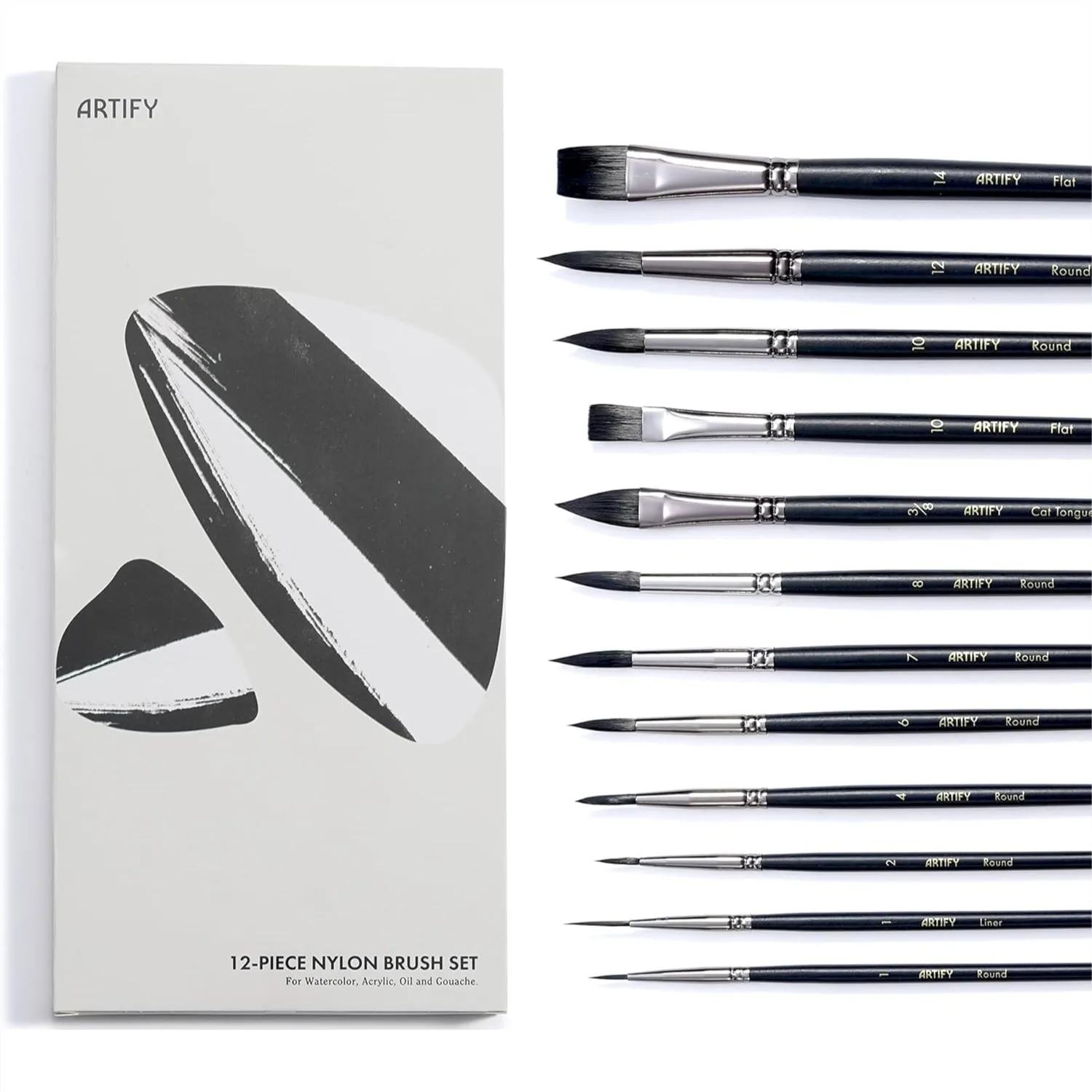 

12 PCS Watercolor Brushes Set With Bionic Hair For Watercolor Gouache Fluid Acrylic Detail Round Flat Cat'S Tongue Liner