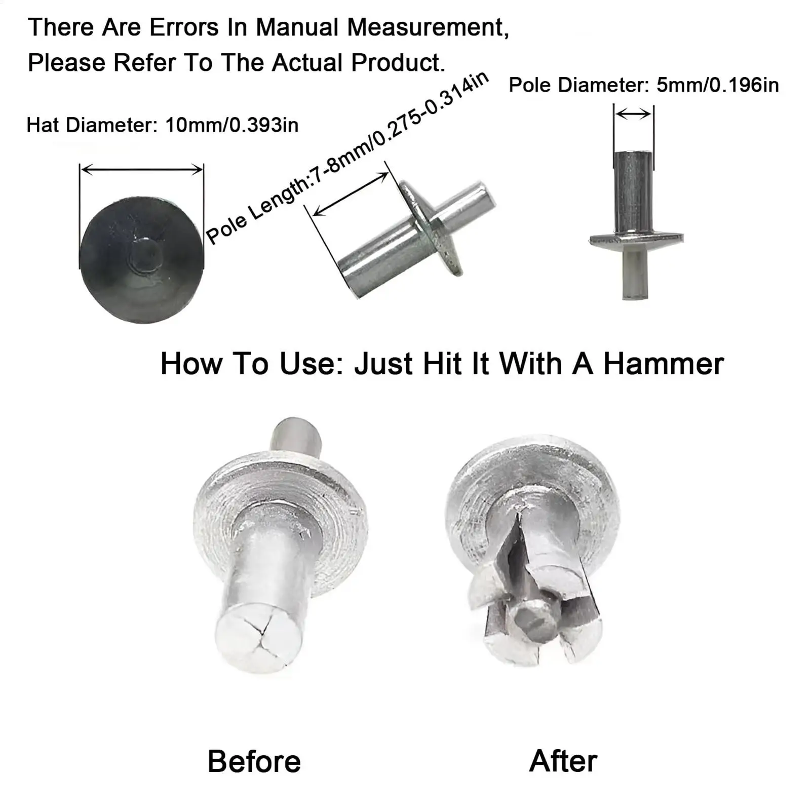 50/100pcs Hammer Drive Rivets Expansion Round Head Aluminum Nail Stainless Steel Stick Expansion Nail Expansion Rivets