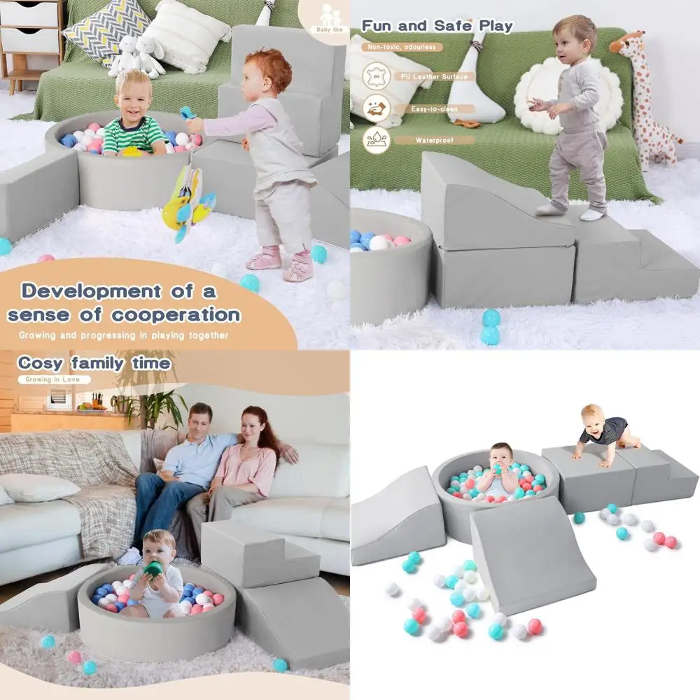 4-teilige Kletterblöcke für Kleinkinder aus PU-Leder mit Bällebad – Schaumstoff-Spielset für den Innenbereich für Kinder