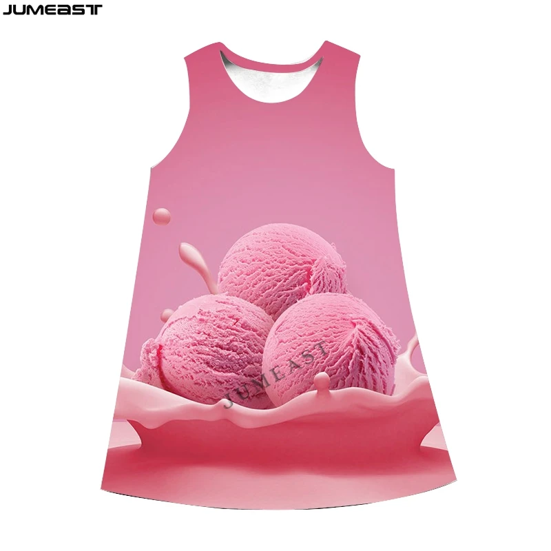 Jumeast Y2k Women 3D Printed Dresses Hip Hop Apple Strawberry Lemon Milk Summer Fashion Sleeveless Dress Suspender Nightdress