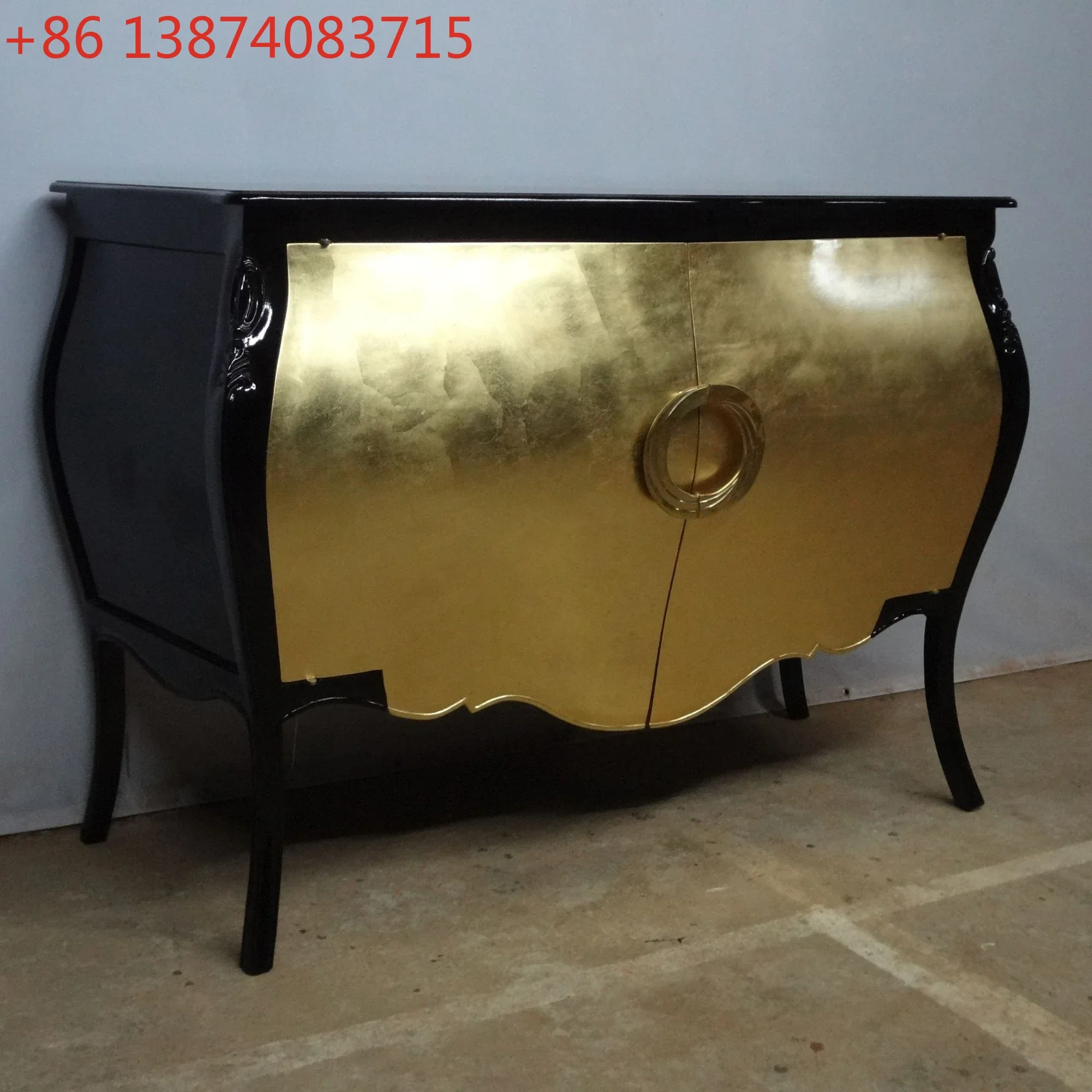 Luxury gold leaf lacquered solid wood toilet or sideboard features kitchen cabinets