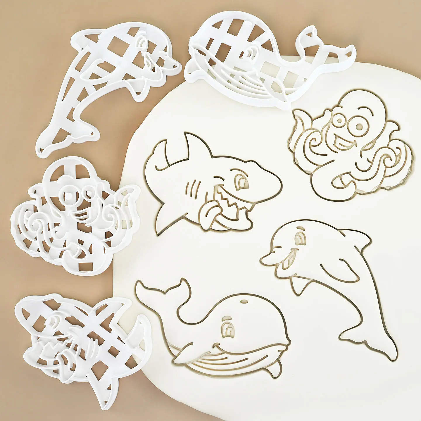 4 pçs oceano criatura cortador de biscoito 3d animais do mar-tubarão golfinho baleia polvo forma moldes de biscoito para crianças aniversário, natal