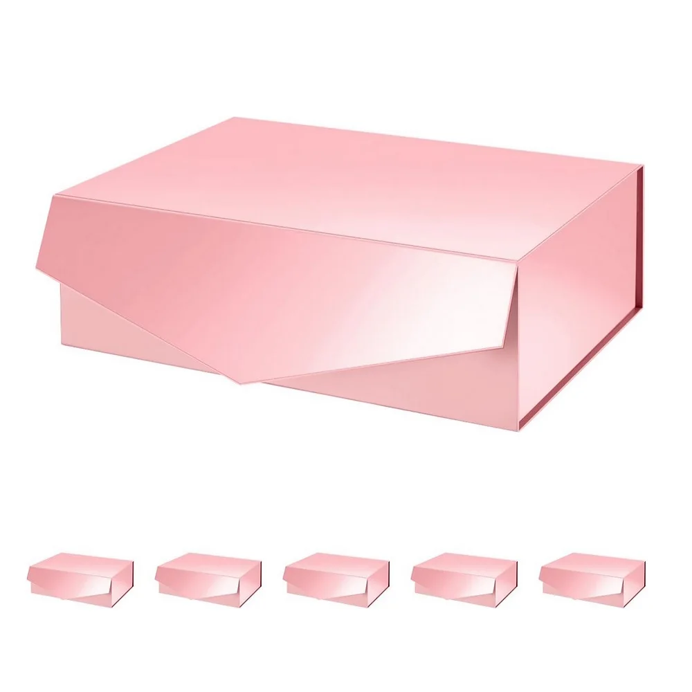 13.5x9x4.1 Inch Large Gift Boxes with Lids, Bridesmaid Proposal Box, Collapsible Gift Boxes with Magnetic Closure (Glossy Pink)