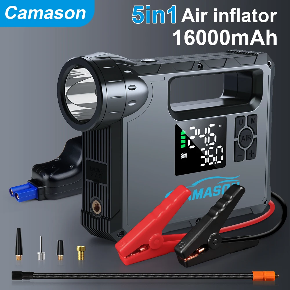 Portable Air Compressor Tire Inflator Car motorcycle Bicycle Pump Tyre Mattress Balloon with Jump Starter flashlight power bank