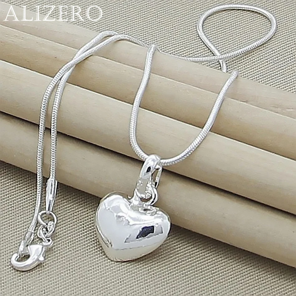 

Fine 925 Sterling Silver Solid Heart Necklace 18-24 Inches Snake Chain For Women Wedding Charm Fashion Jewelry luxury