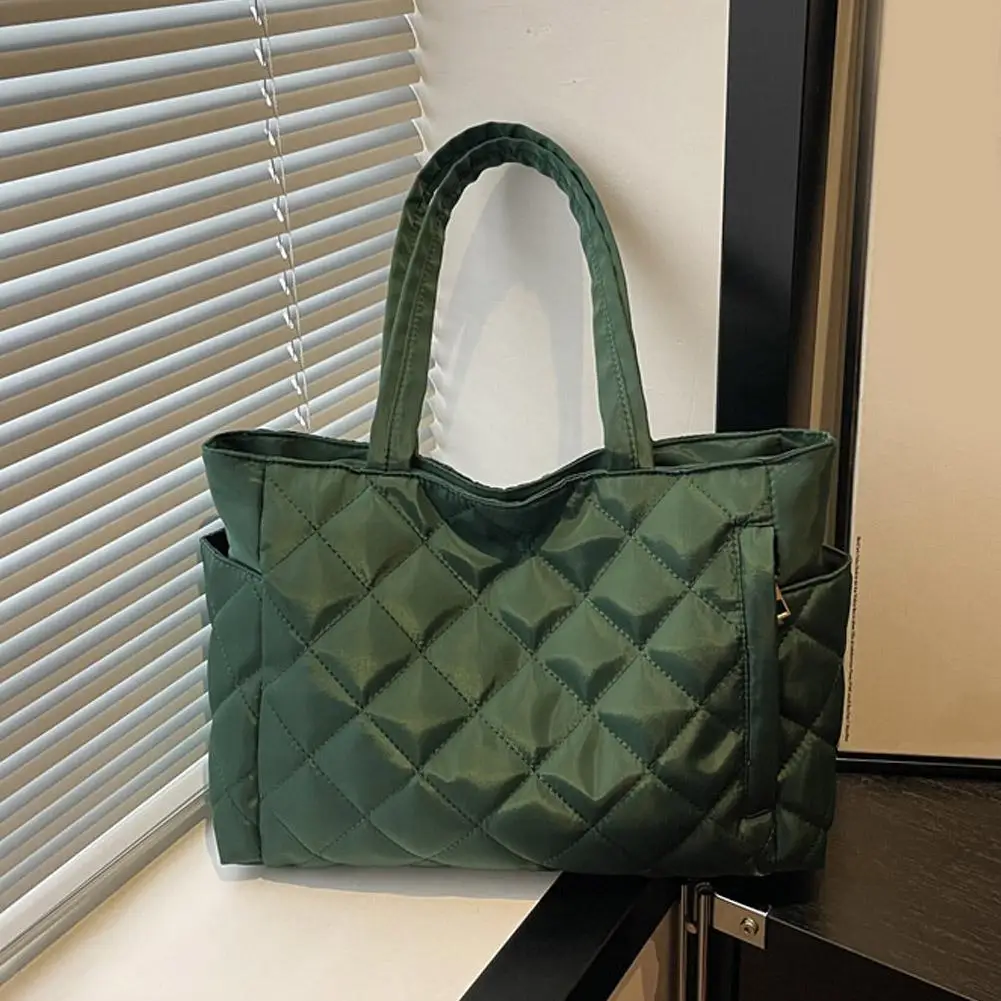Mehrtaschen-Damen-Umhängetasche im Postboten-Stil, mit Rautenmuster, aus Baumwolle, als Kleider- und Schultertasche, große Kapazität, lässige Nylon-Schultertasche. – Detail 7
