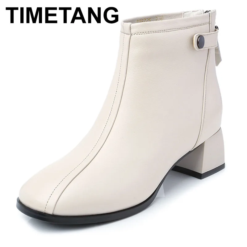 

Зимние плюшевые женские осенние ботинки из натуральной коровьей кожи высотой 4,5 см, весенние ботильоны до середины икры на массивном каблуке, модная обувь до щиколотки