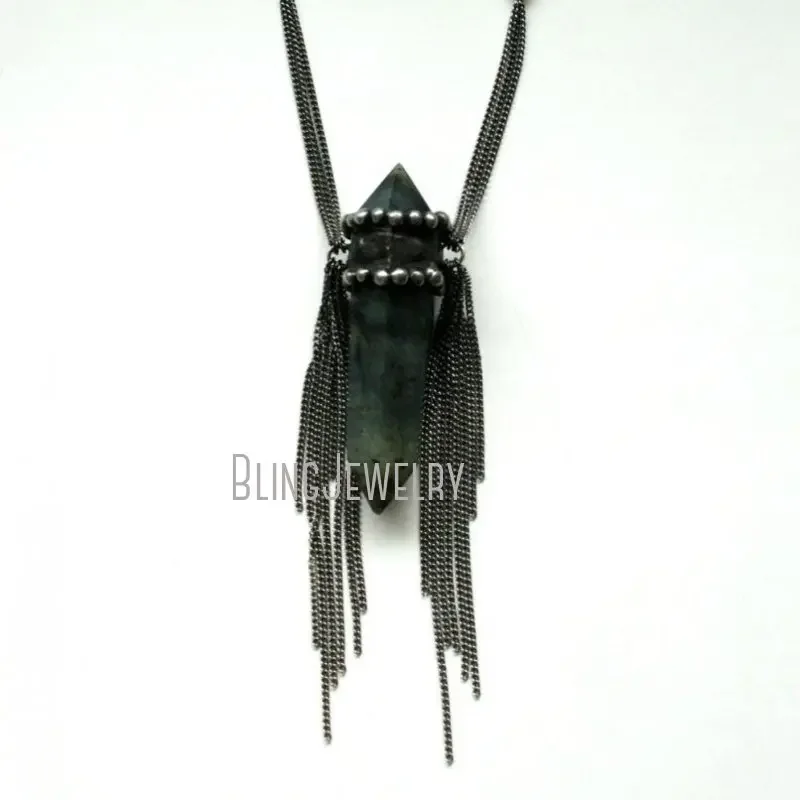 10pcs Labradorite Crystal Point Talisman Witch Wicca Goth Gothic Necklace Women Boho Pendulum Obelisk Stone Statement Jewelry