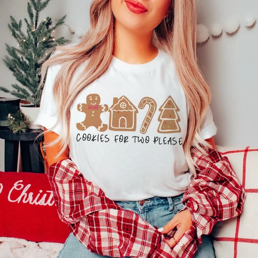 Christmas Cookies Pattern Christmas T-Shirt Cute Clothing Fashion Style Women's Casual Style Printed Basic Style New T-Shirt