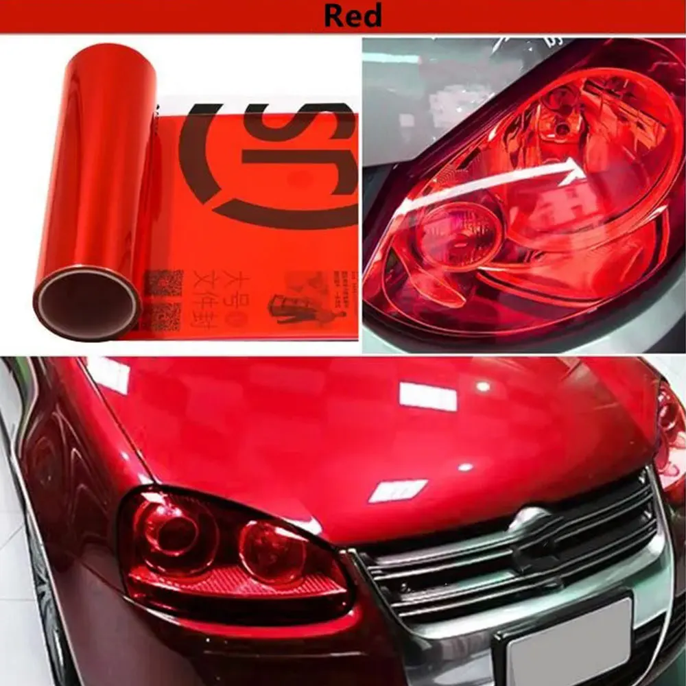 30CM Red Car Headlight Film For Headlight Surface Protection PVC Head Light Film Self-Adhesive Car Lamp Headlight Tint Sticker