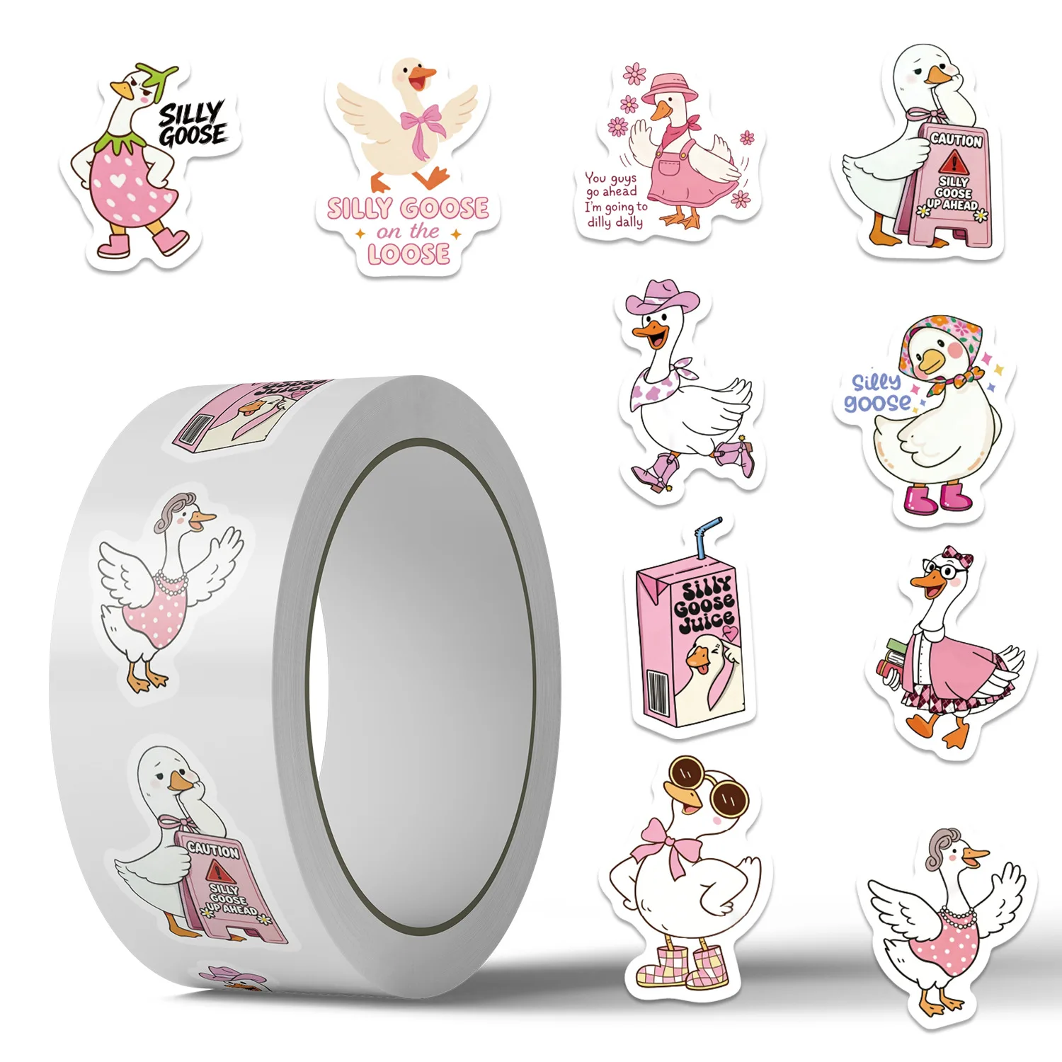 500pcs/Roll Silly Goose Roll Stickers DIY Decorative Phone Case Laptop Water Cup Skateboard Waterproof Graffiti Play Gift Decals