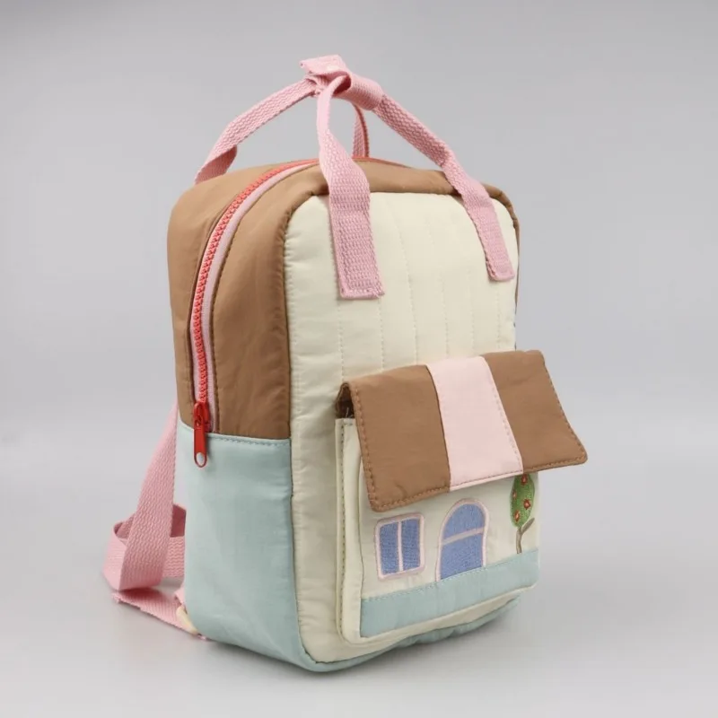 Tree House Embroidered Parent-Child Outing Patchwork Color-Block Backpack for Boys and Girls, Korean-Style Lightweight Handbag image 2