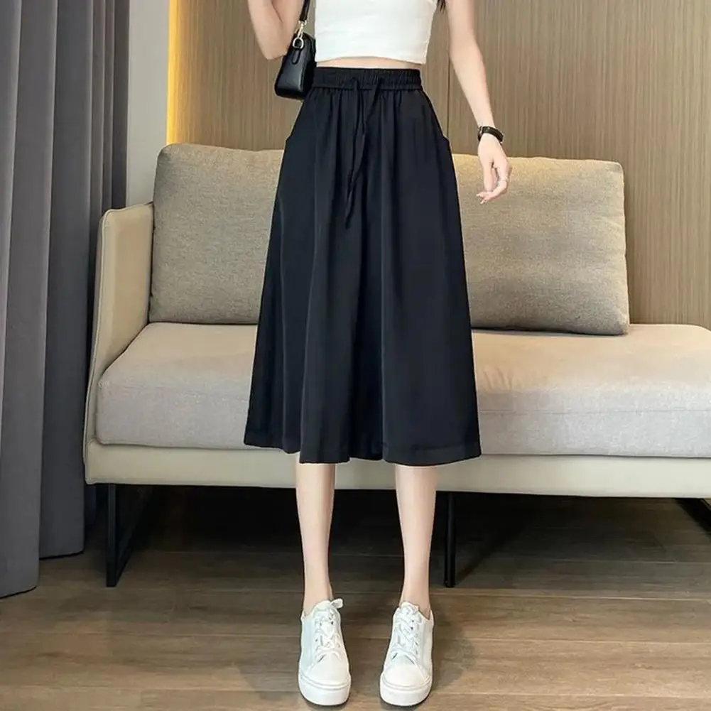 

Casual Wide Leg Pants Stylish Women's Wide Leg Cropped Pants with Elastic Waist Pockets Casual Summer Culottes for Yoga Skirt