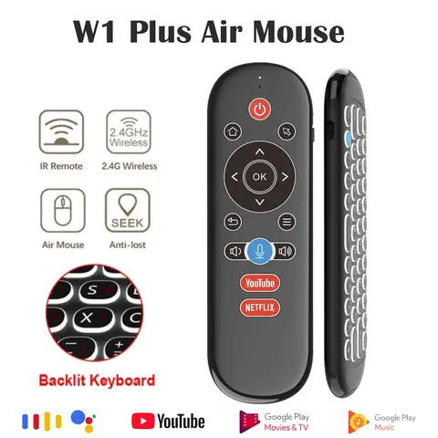 W1 PLUS Air Mouse Remote Control 2.4G RF Wireless Mini Keyboard Smart Gyroscope Keyboard Sense Anti-loss IR for Android TV Box