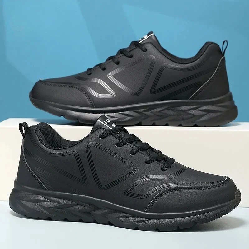 

Black Running Shoes Leather Waterproof Athletic Sneakers Men Wear-resistant Men Walking Sport Shoes Comfortable Men Shoes