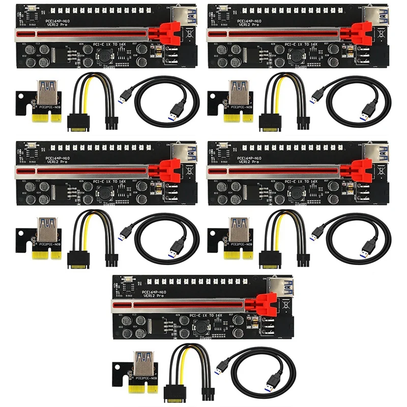 

5 шт. цветной Riser VER12 Pro PCI-E PCIE PCI Express Card GPU 1X X16 6-контактный адаптер SATA Кабель для майнинга Riser для видеокарты