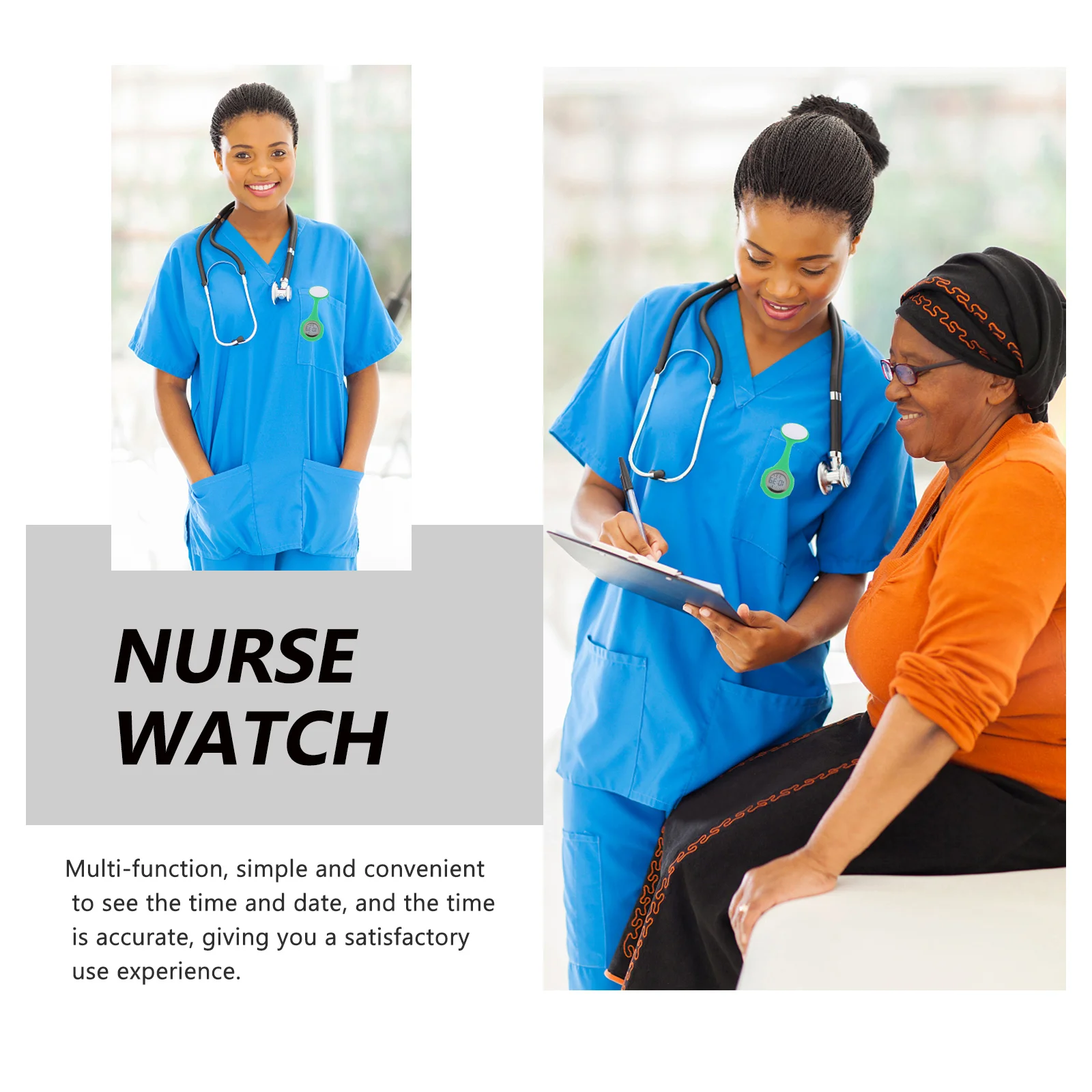 

Silicone Nurse Pocket Watch Pin Design Hanging Medical Watch Durable Zinc Alloy Lightweight Multi-Function Accurate Time Date
