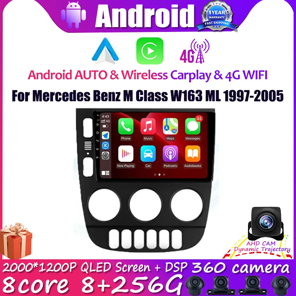 

DSP For Mercedes Benz M Class W163 ML 1997-2005 Android 14 4G Lte Car Auto Radio Multimedia Player WIFI Navigation GPS No 2 Din