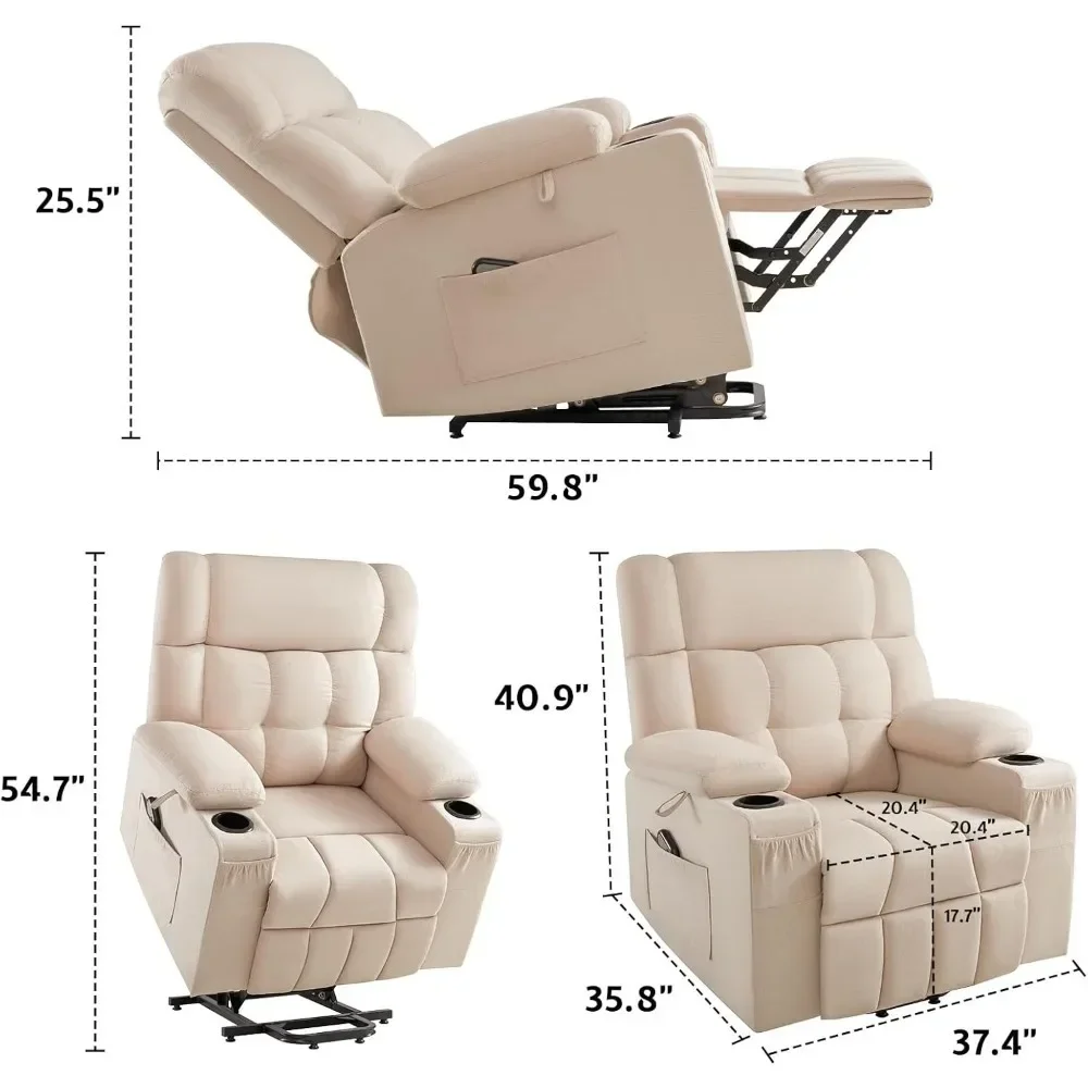 Large Power Lift Recliner Chairs for Adult Reclining Chair for Elderly, Electric Recliners Sofa with Cupholder Living Room Chair