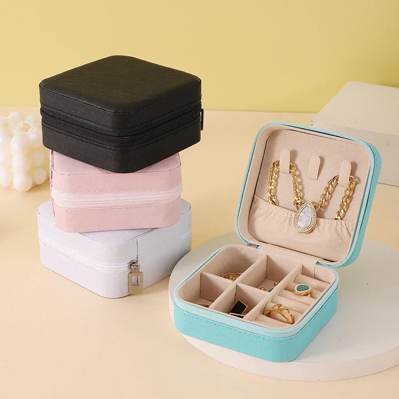 

Portable Jewelry Storage Box Travel Organizer Jewelry Case Leather Storage Earrings Necklace Ring Jewelry Organizer Display Box