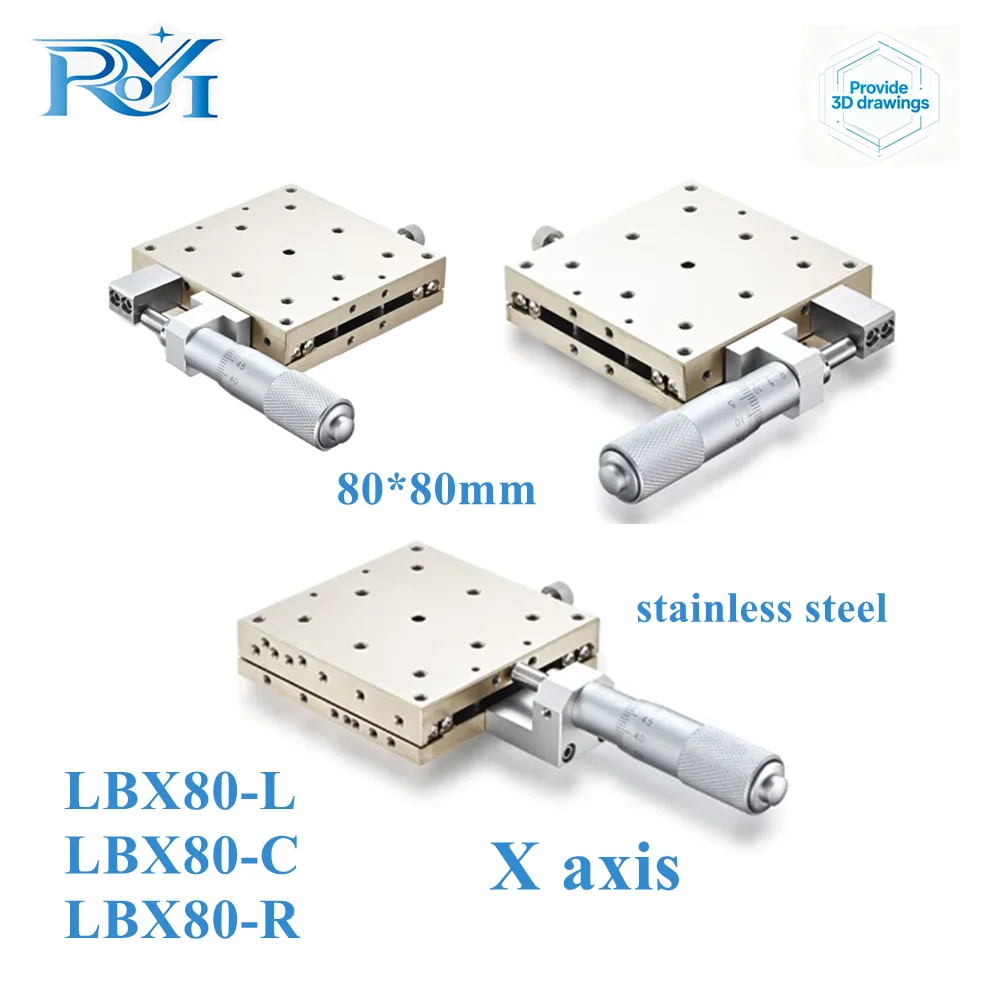 X‑Axis 80mm Manual Linear Stage LBX80‑C/R/L Stainless Steel High‑Precision Displacement Platform Micro Adjustment Sliding Table