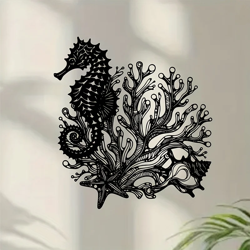 Metal Wall Art Seahorse Rustic Nautical Iron Rustic Hanging Sculpture for Seaside Villa Coastal Beach Home Decor Gift