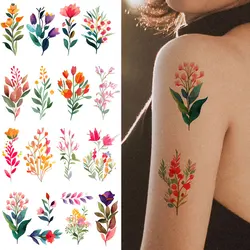 Color Flower Tattoo Stickers for Women Hand Arm Sleeve Leaves Floral Water Transfer Temporary Tattoos Fake Tatoo Waterproof