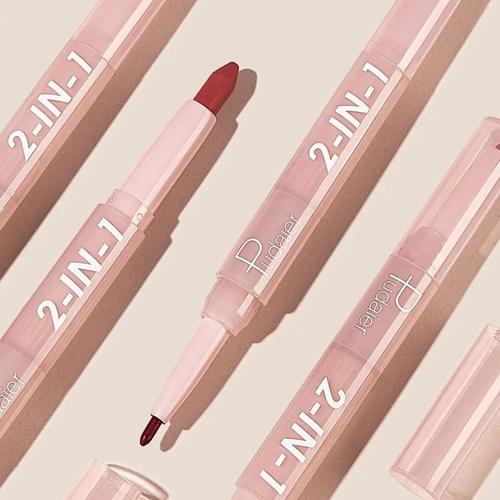 Matte Double Head Lip Liner Pencils Waterproof Non-Stick Cups 2 In 1 Lipstick Natural Silky Lipliner Pen Women