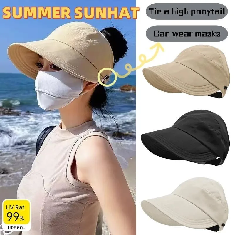 Chapéu de sol dobrável com aba larga, protetor solar ajustável, secagem rápida, boné de beisebol, viseira de verão, chapéu de pescador para mulheres, chapéu de praia
