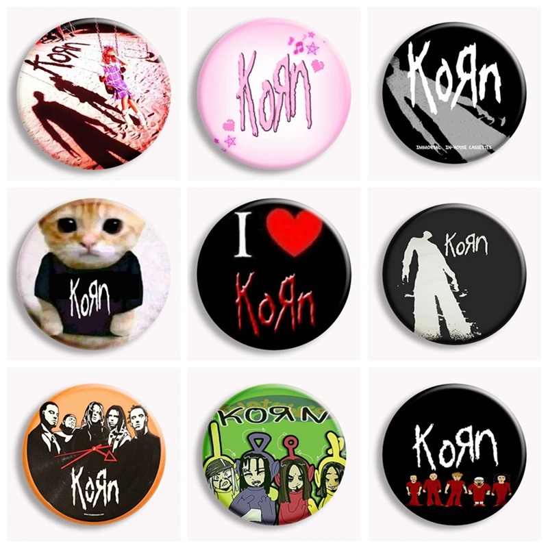 Hip Hop Korn Music Rock Band Classic Button Pin Vintage Punk Band Brooch I love Korn Badge Bag Decor Fans Collect Friends Gift
