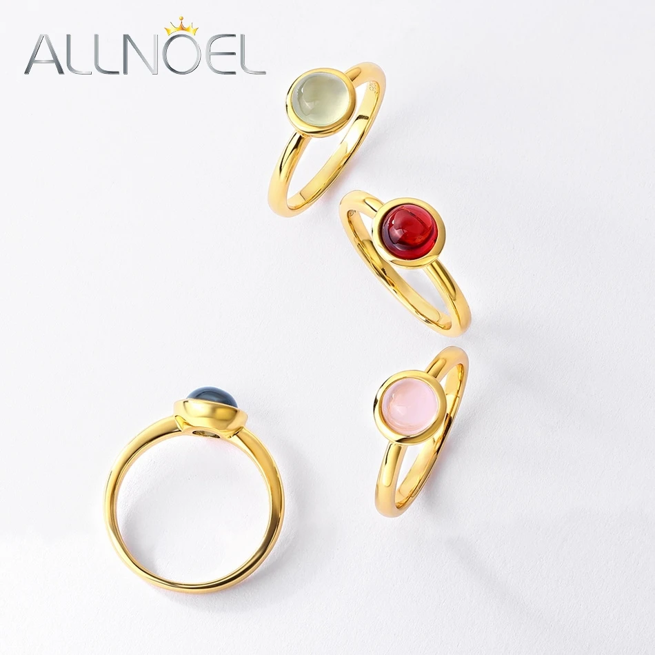 

ALLNOEL Solid 925 Sterling Silver Ring For Women Natural Colored Garnet Topaz Prehnite Rose Quartz Party Gifts Fine Jewelry New