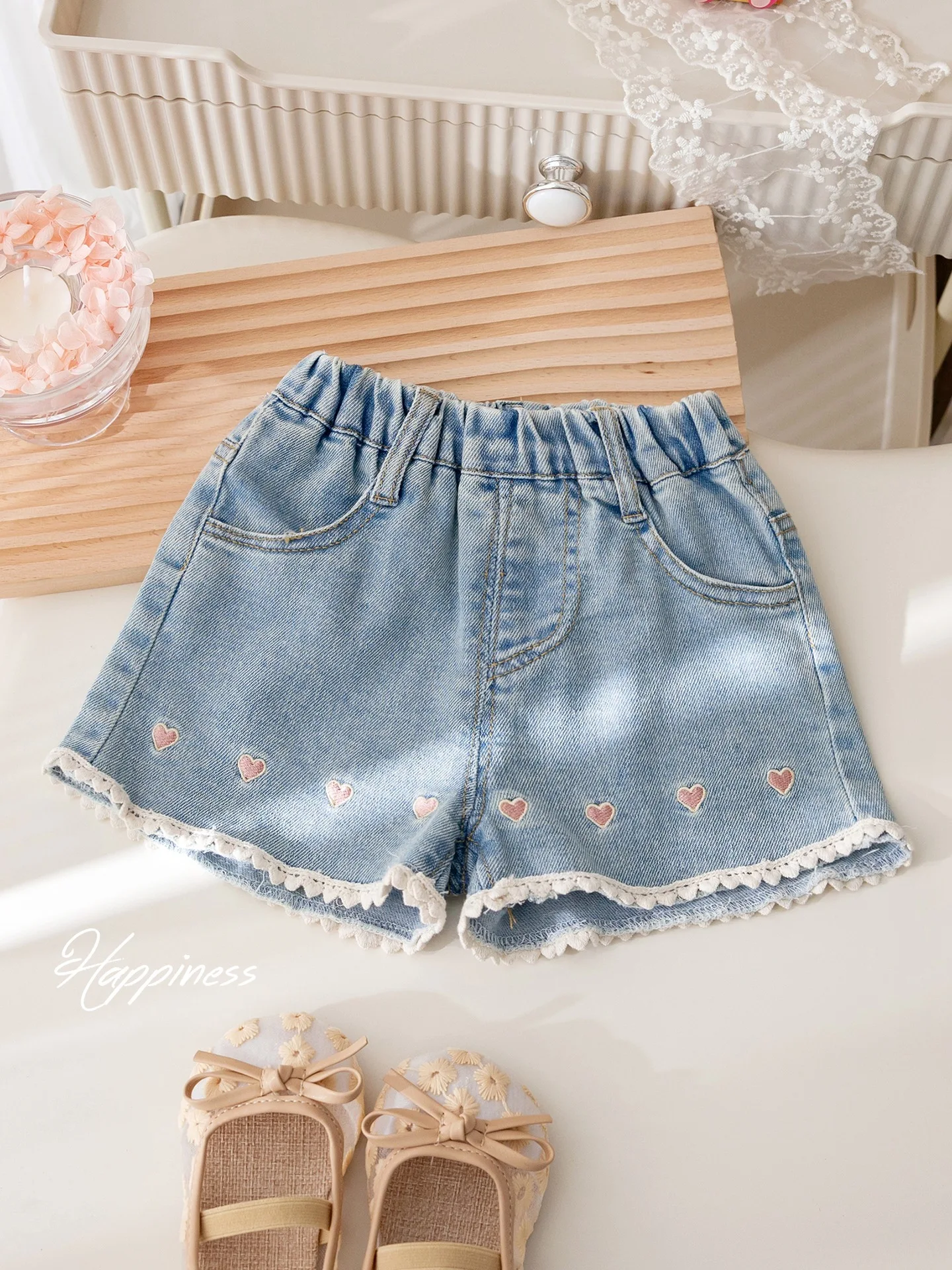 Baby Girls Lace Jean Shorts Kids Short Pants Toddler Blue Trousers 2024 Summer 1 To 6 Yrs Children\'s Clothing Fashion