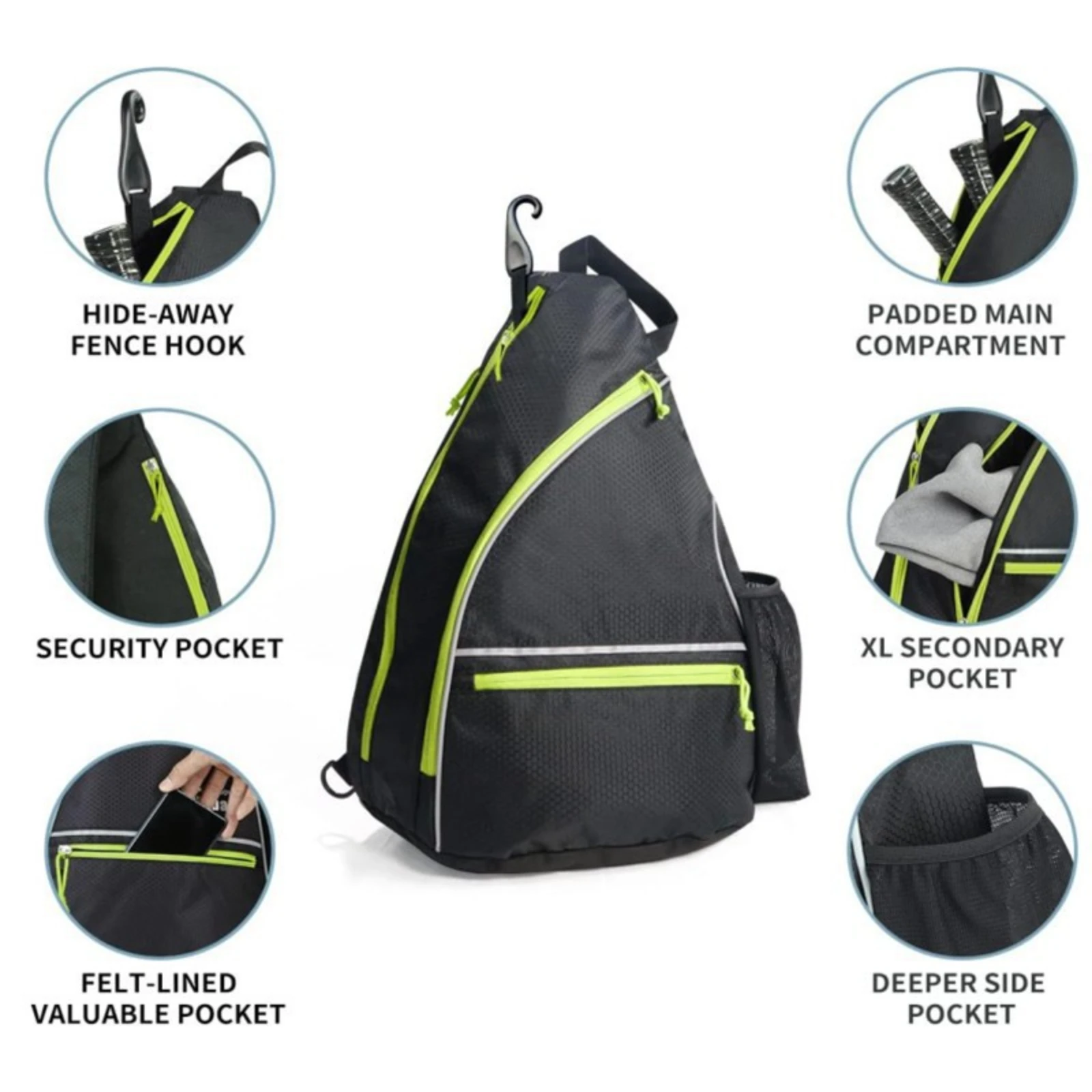 Pickleball Backpack Padded Compartment Pickleball Gear Bag Triangular Backpack Zippered Pockets Rucksack Breathable Mesh view 4