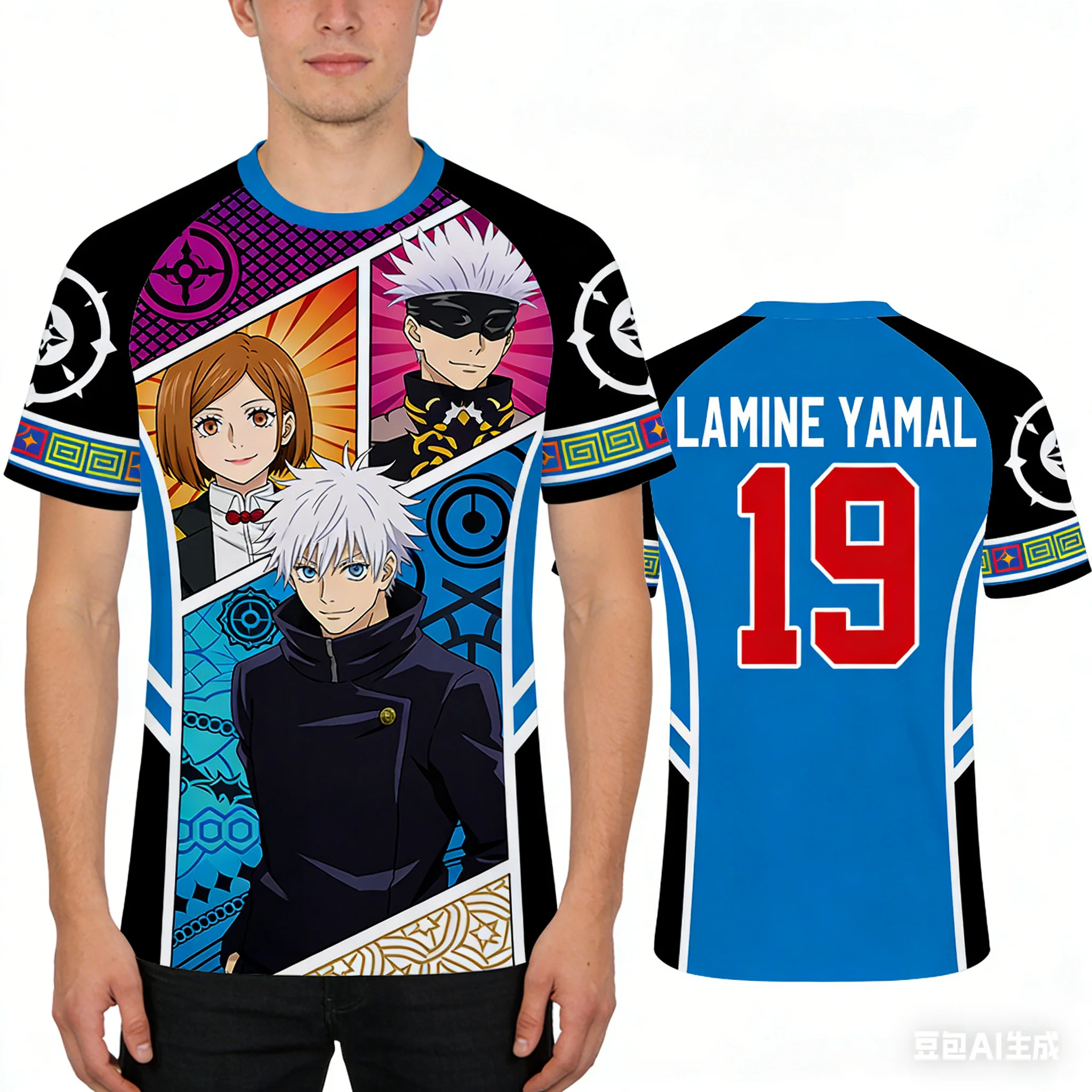 

Футболка с принтом Jujutsu Kaisen × Soccer Star Collaboration, унисекс, в стиле High Street, свободного кроя, с коротким рукавом