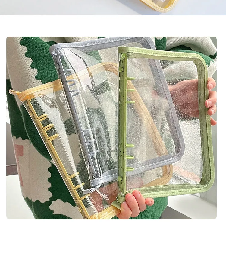 SKYSONIC Neue Ankunft A5 Zipper Binder Sammeln Buch Glitter Cover Organizer Journal Notebook Kugel Transparent PVC Fotoalbum – Detail 29