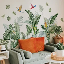 Tropical Green Leaves Plant Bird Living Room Bedroom Wall Decorative Wall Stickers Turtle Back Leaf Sticker Home Decor Art Mural
