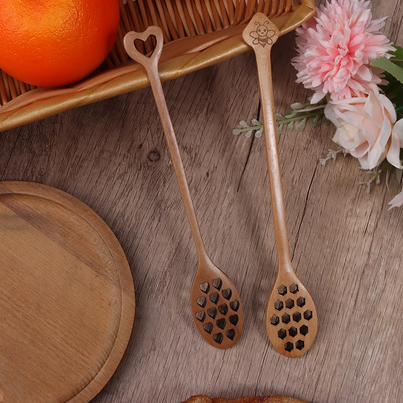 Wooden Honey Spoon Handmade Honey Stirrer Long Handle Cooking Baking Tool Kitchen Tableware Scoop Coffee Honey Tea Spoon Stirrer