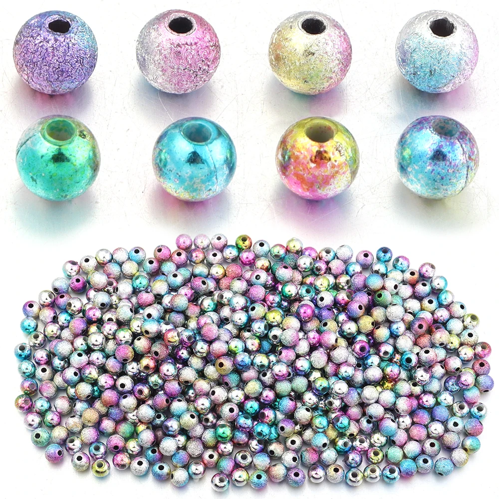 100 pièces perles acryliques 6mm coloré brillant rides rondes perles en vrac pour la fabrication de bijoux collier à faire soi-même Bracelet boucles d'oreilles accessoires