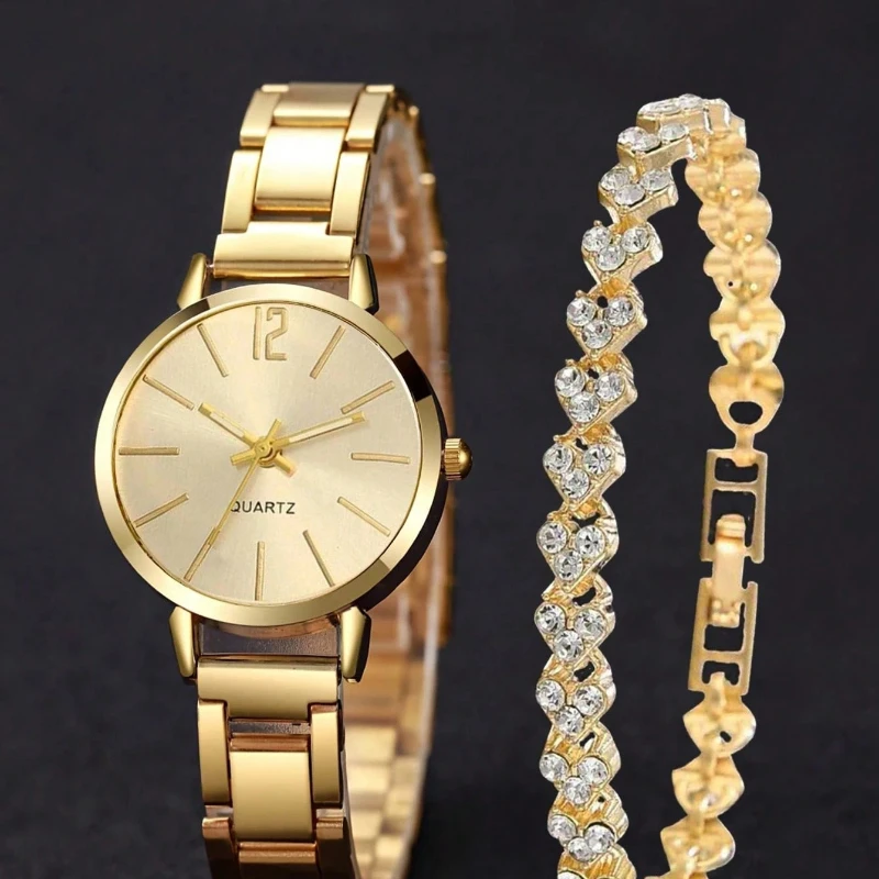 

1/2 шт. роскошные модные женские часы, комплект из сплава с ремешком, женские кварцевые наручные часы, браслет из сплава со стразами для женщин, подарок без коробки